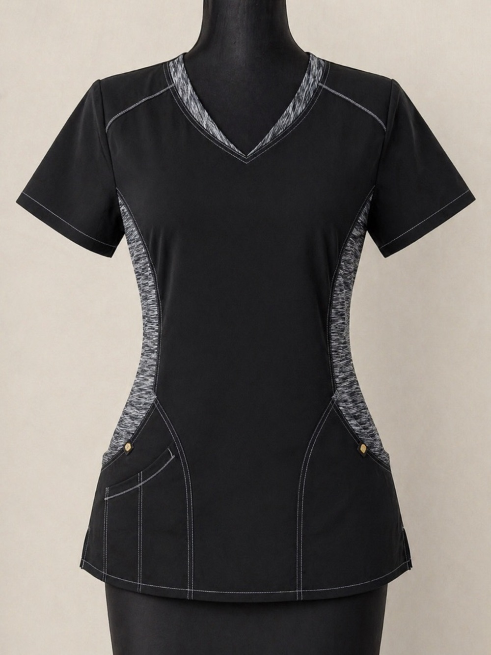 Black Gray Stretch Scrub Top Size Large Athletic Style